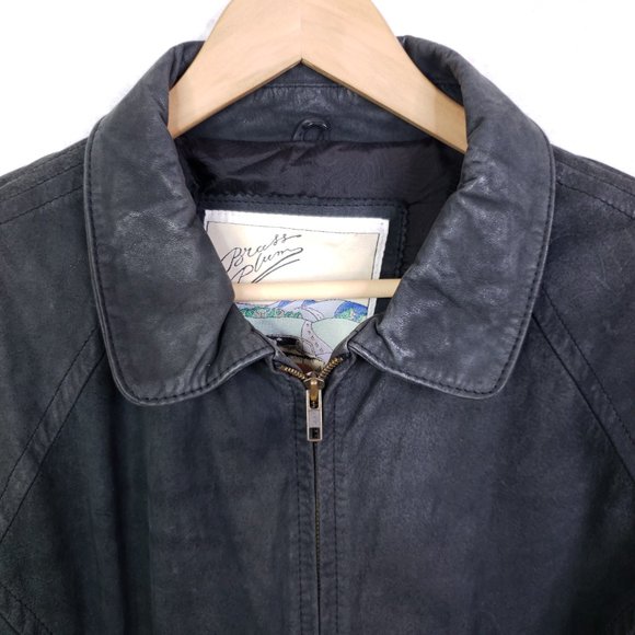 Vtg Luis Alvear "Brass Plum" Womens L Black Leather Bomber Jacket Full Zip Front - Picture 4 of 9